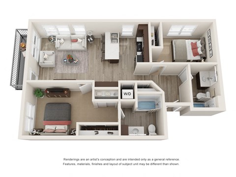 Floor plan for 2 beds, 2 baths, 1165 sqft
